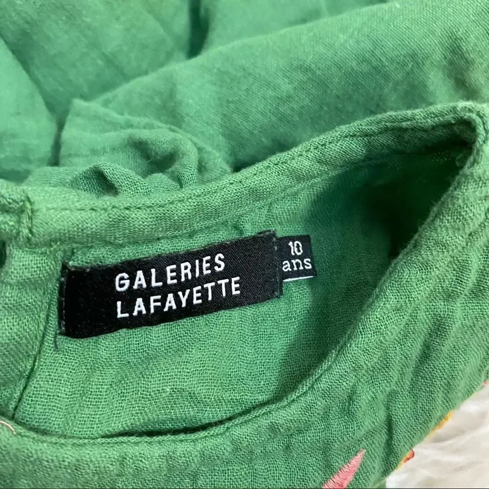 Galeries Lafayette green embroidered 100% cotton tunic dress 10